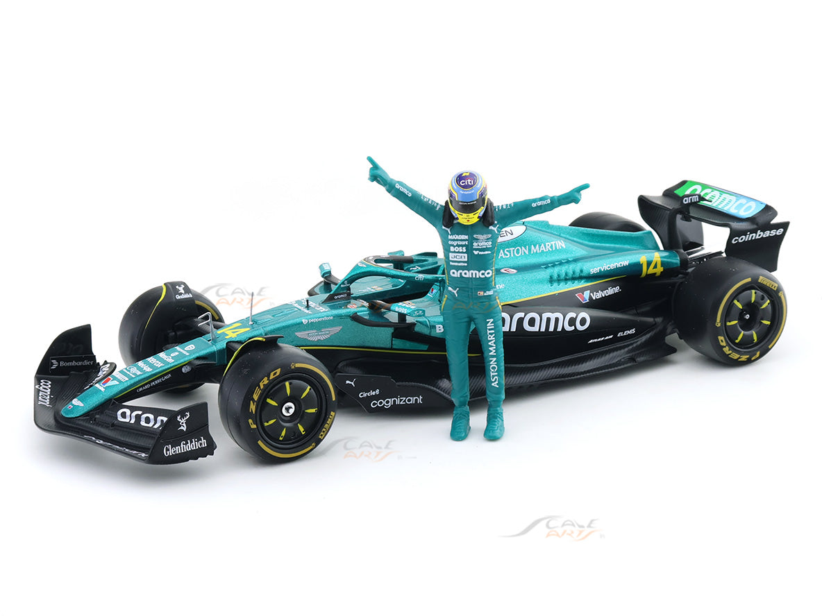Special Offer : 2025 Aston Martin AMR25 No.14 Fernando Alonso with Driver Figure 1:24 Bburago Licensed F1 Diecast Model