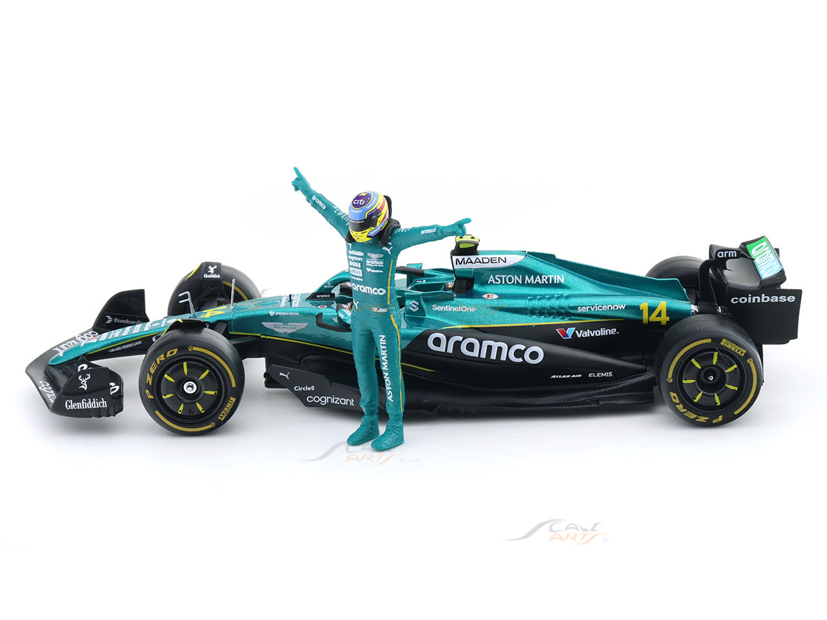 Special Offer : 2025 Aston Martin AMR25 No.14 Fernando Alonso with Driver Figure 1:24 Bburago Licensed F1 Diecast Model