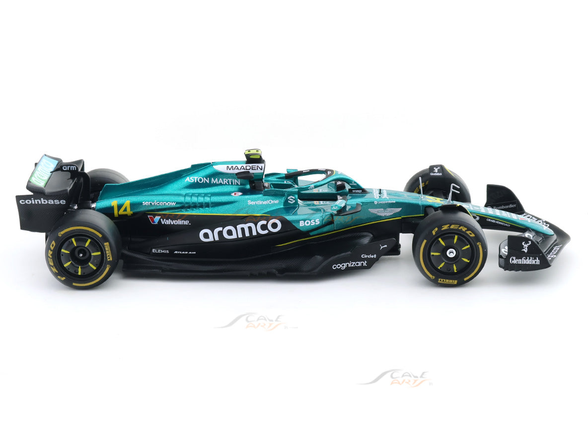 Special Offer : 2025 Aston Martin AMR25 No.14 Fernando Alonso with Driver Figure 1:24 Bburago Licensed F1 Diecast Model