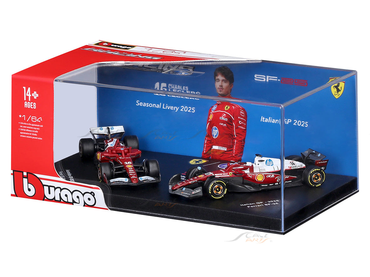 2025 Ferrari SF-25 Charles Leclerc No.16 Twin Pack 1:64 Bburago Licensed F1 Diecast Scale Model Collectible Set