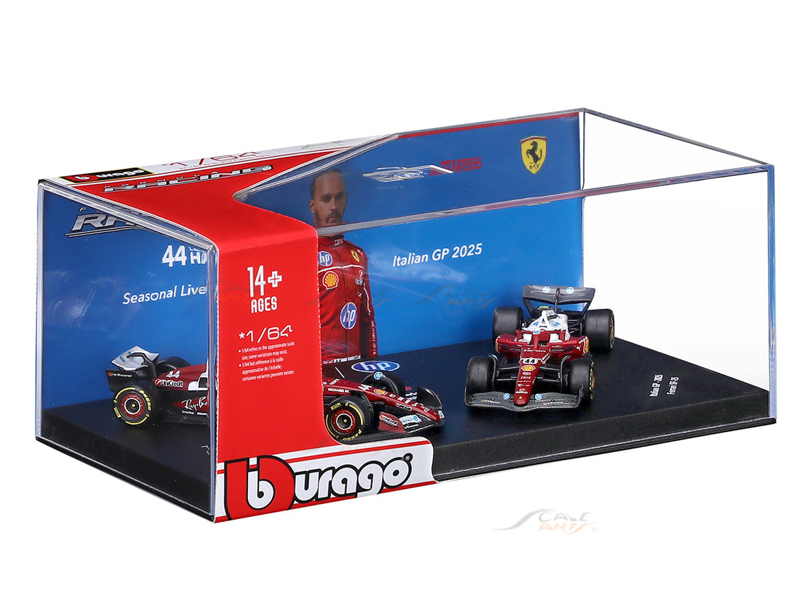 2025 Ferrari SF-25 Lewis Hamilton No.44 Twin Pack 1:64 Bburago Licensed F1 Diecast Scale Model Collectible Set