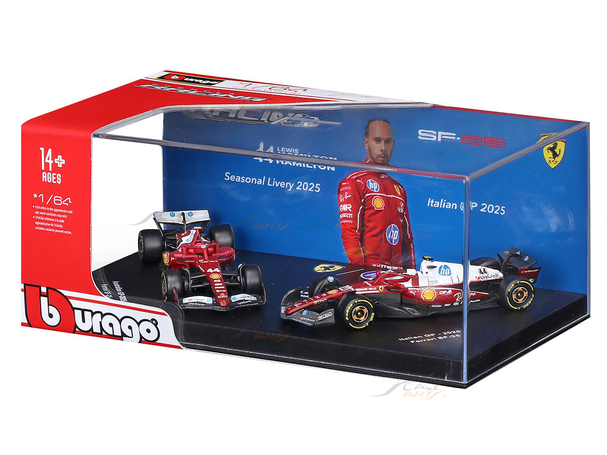 2025 Ferrari SF-25 Lewis Hamilton No.44 Twin Pack 1:64 Bburago Licensed F1 Diecast Scale Model Collectible Set