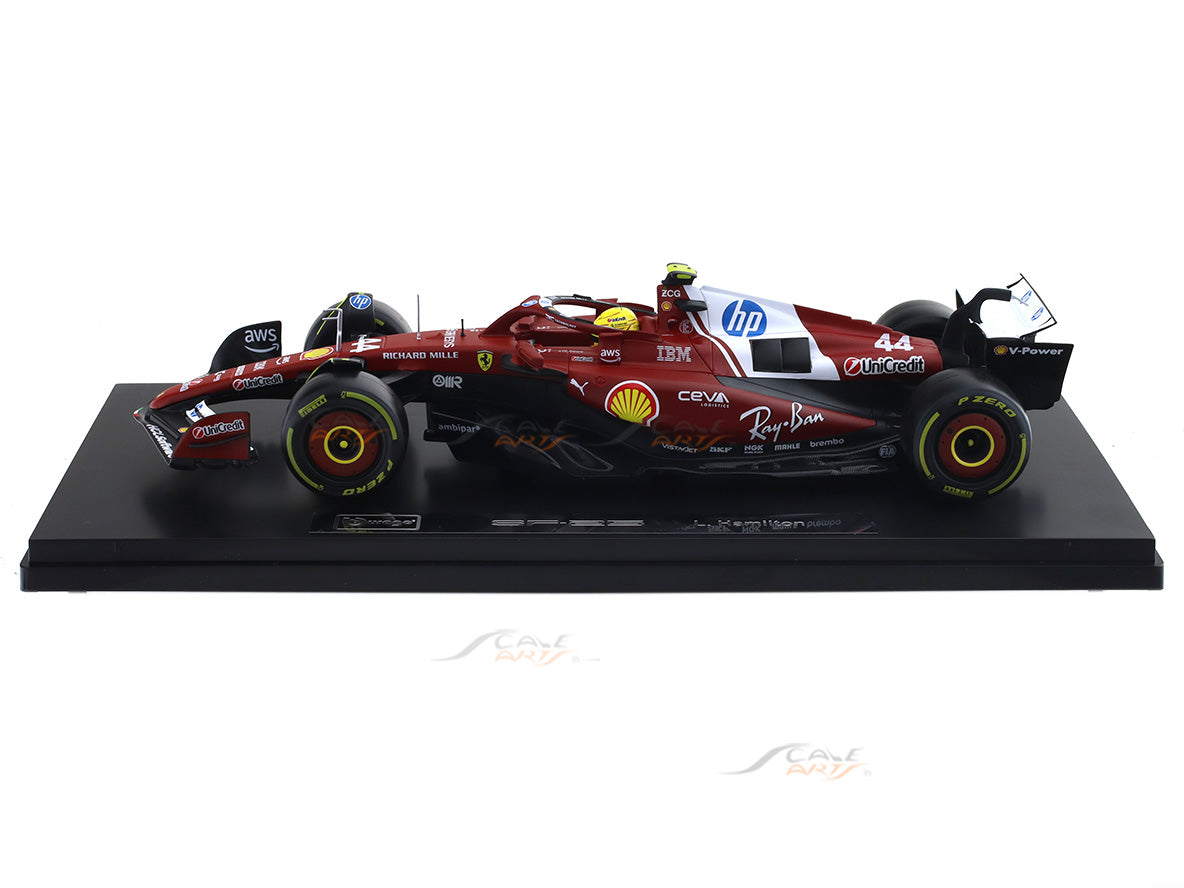 2025 Ferrari SF25 Lewis Hamilton No.44 with Clear Case 1:18 Bburago Deluxe Licensed F1 Diecast Scale Model Car