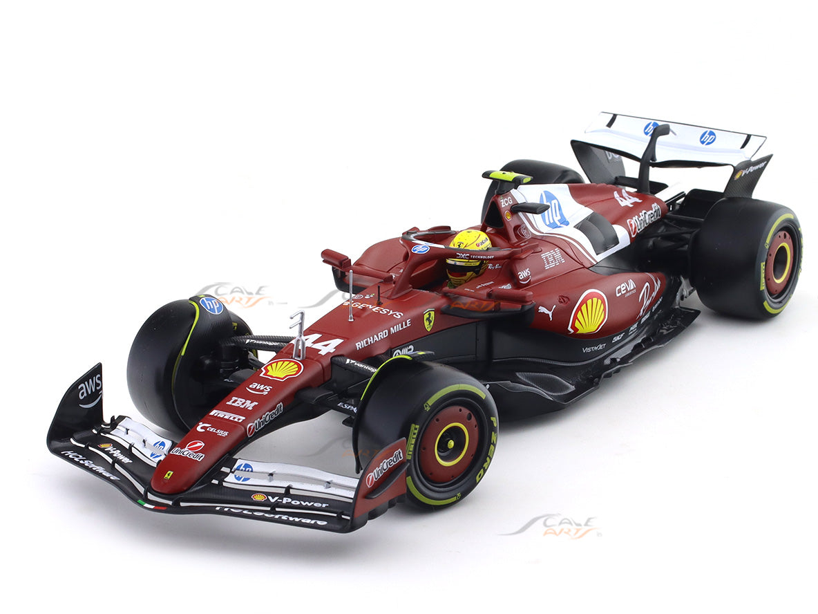 2025 Ferrari SF25 Lewis Hamilton No.44 with Clear Case 1:18 Bburago Deluxe Licensed F1 Diecast Scale Model Car