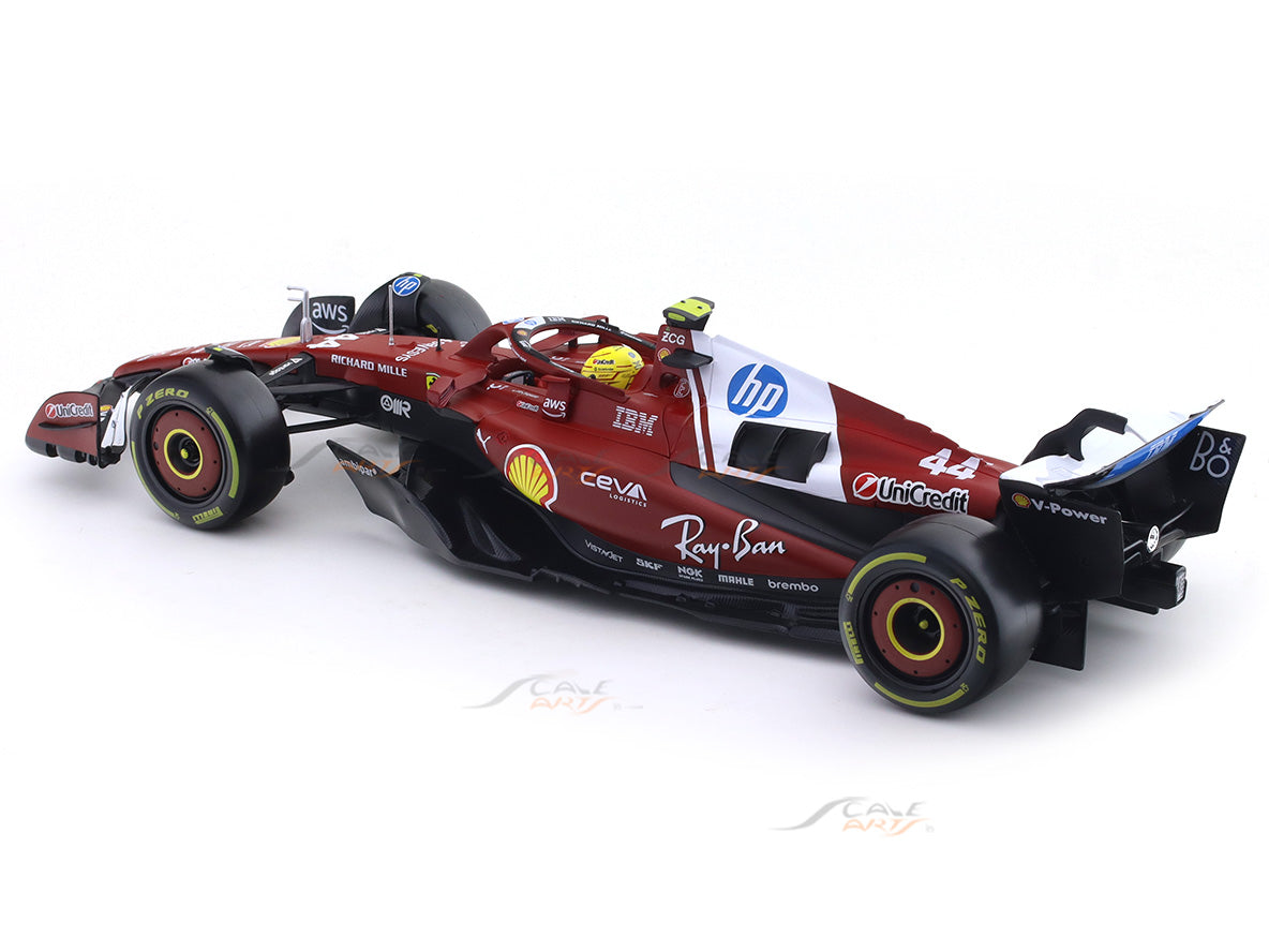2025 Ferrari SF25 Lewis Hamilton No.44 with Clear Case 1:18 Bburago Deluxe Licensed F1 Diecast Scale Model Car