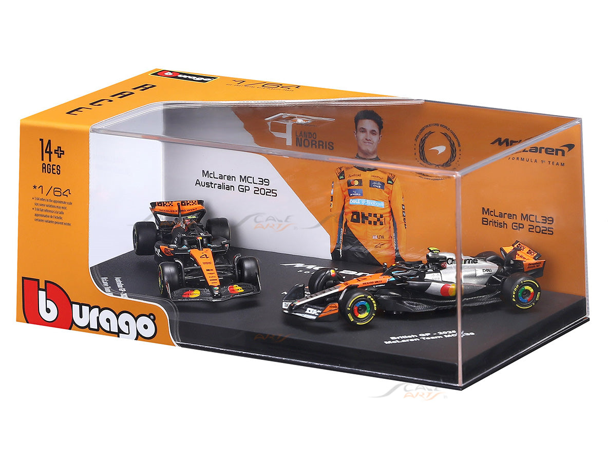 2025 McLaren MCL39 Lando Norris No.4 Twin Pack 1:64 Bburago Licensed F1 Diecast Scale Model Set