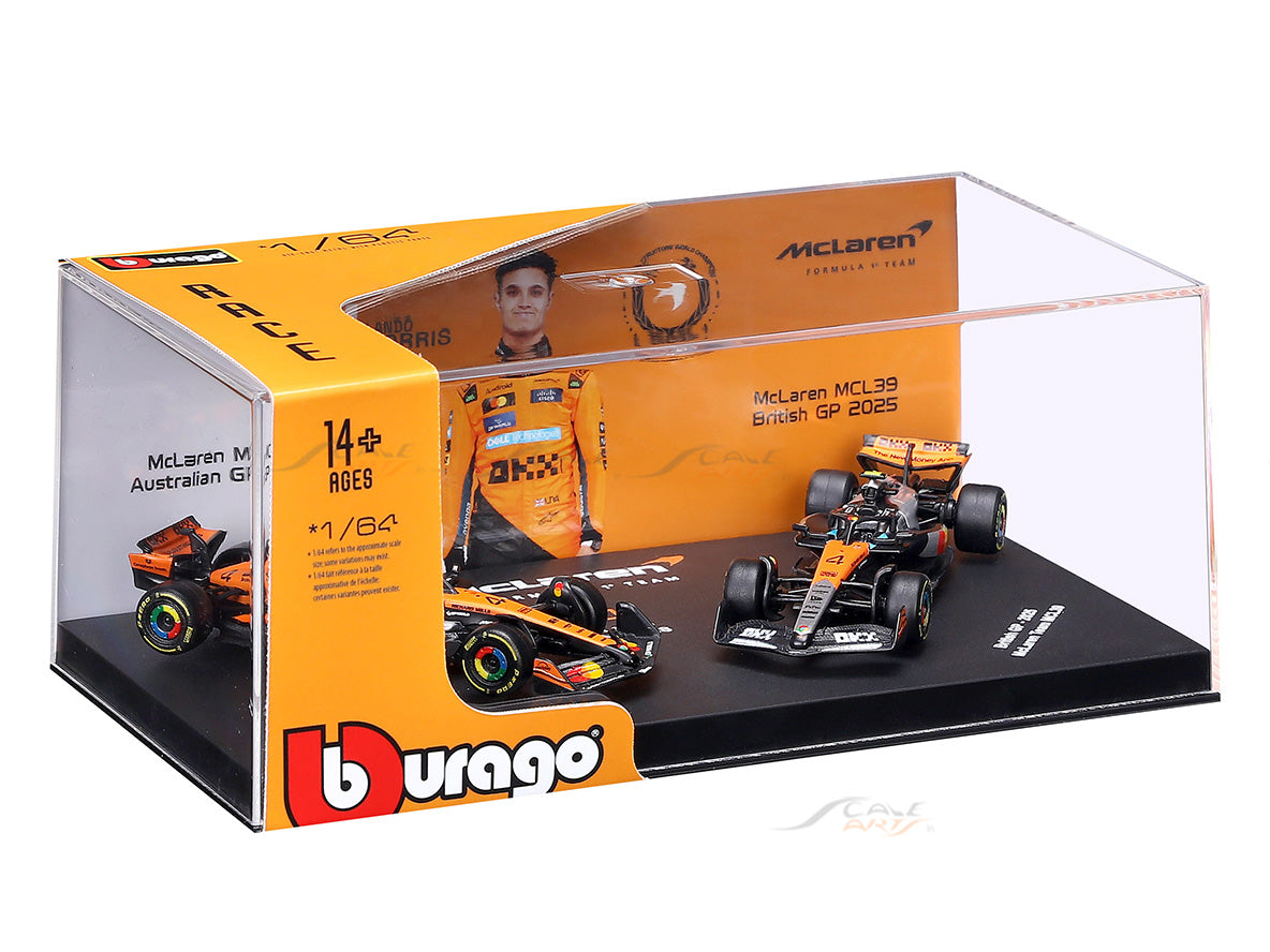 2025 McLaren MCL39 Lando Norris No.4 Twin Pack 1:64 Bburago Licensed F1 Diecast Scale Model Set