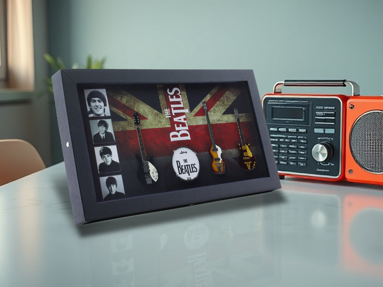 The Beetles Music band photo frame with miniature guitars Design C - Bluecor