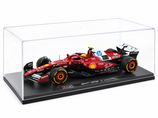 2025 Ferrari SF25 Lewis Hamilton No.44 with Clear Case 1:18 Bburago Deluxe Licensed F1 Diecast Scale Model Car