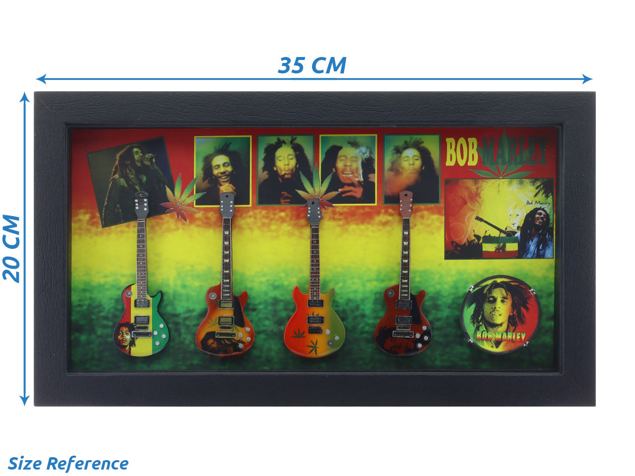 Bob Marley Music band photo frame with miniature guitars Design B - Bluecor