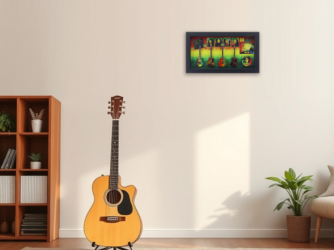 Bob Marley Music band photo frame with miniature guitars Design B - Bluecor