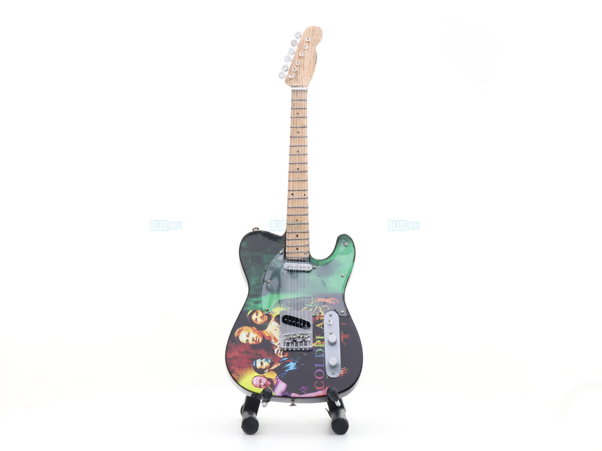 Coldplay Inspired Wooden Miniature Guitar Collectible with Display Stand 25cm | Music Décor Gift for Fans
