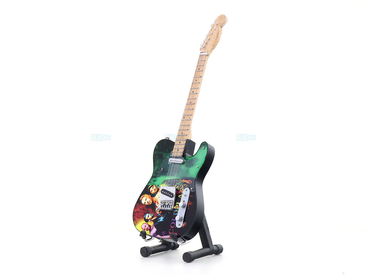 Coldplay Inspired Wooden Miniature Guitar Collectible with Display Stand 25cm | Music Décor Gift for Fans