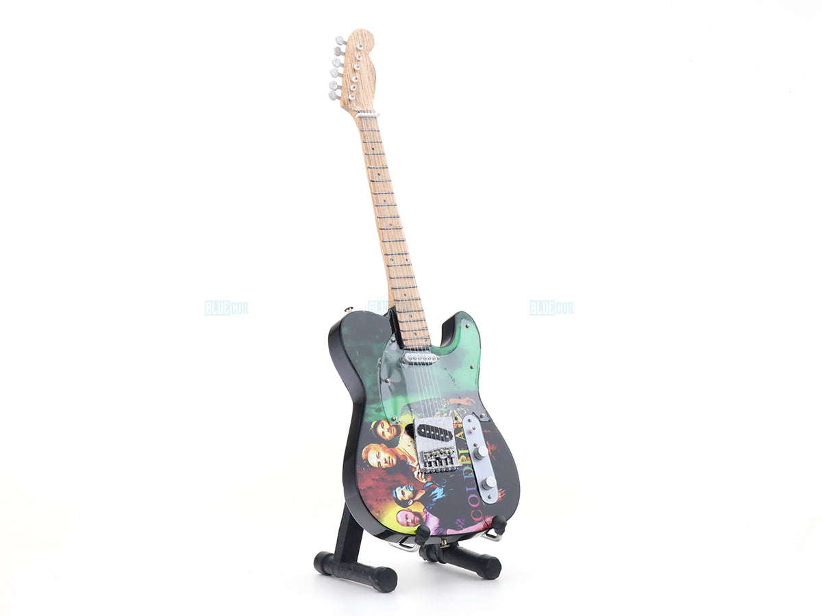 Coldplay Inspired Wooden Miniature Guitar Collectible with Display Stand 25cm | Music Décor Gift for Fans