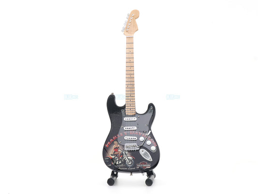 Harley-Davidson Inspired Wooden Miniature Guitar with Stand - 25cm