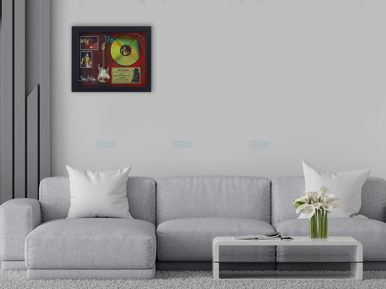 Jimi Hendrix 3D Frame with Miniature Guitar | Rock Legend Wall Décor Gift India Design B