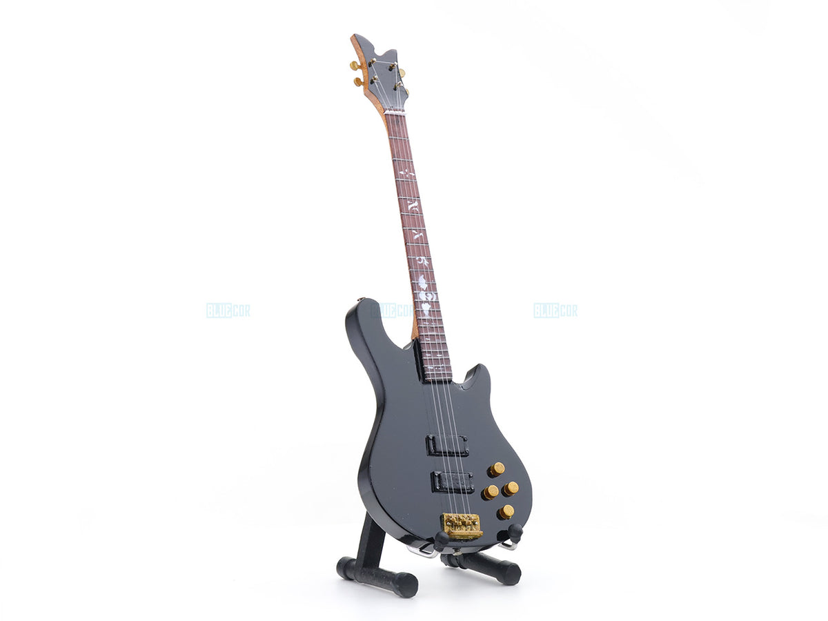 Johnny Christ Schecter Inspired Wooden Miniature Bass Guitar Collectible with Display Stand 25cm | Rock Music Décor Gift for Fans