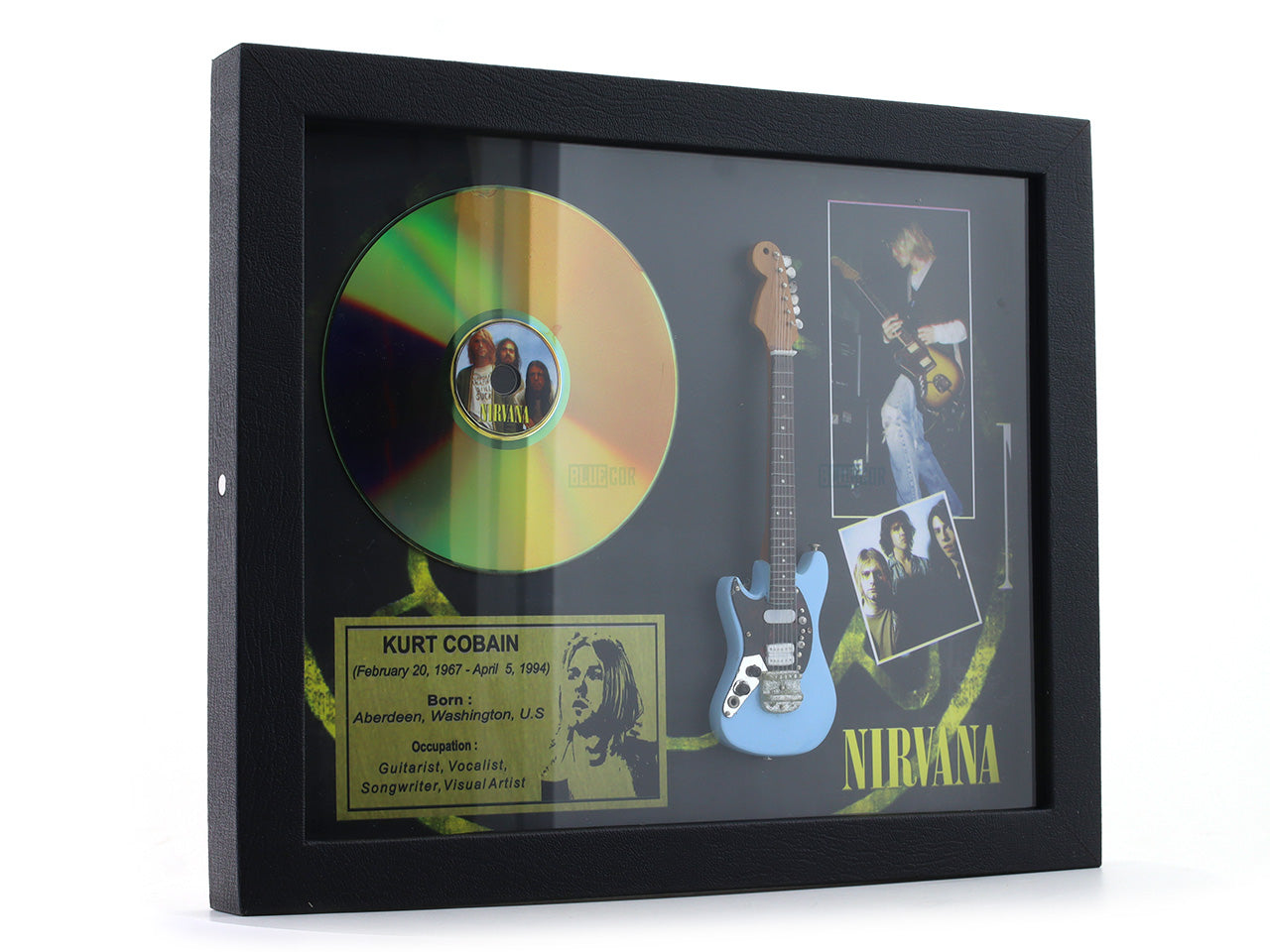 Kurt Cobain Nirvana 3D Frame with Miniature Guitar | Grunge Music Wall Décor Gift India Bluecor