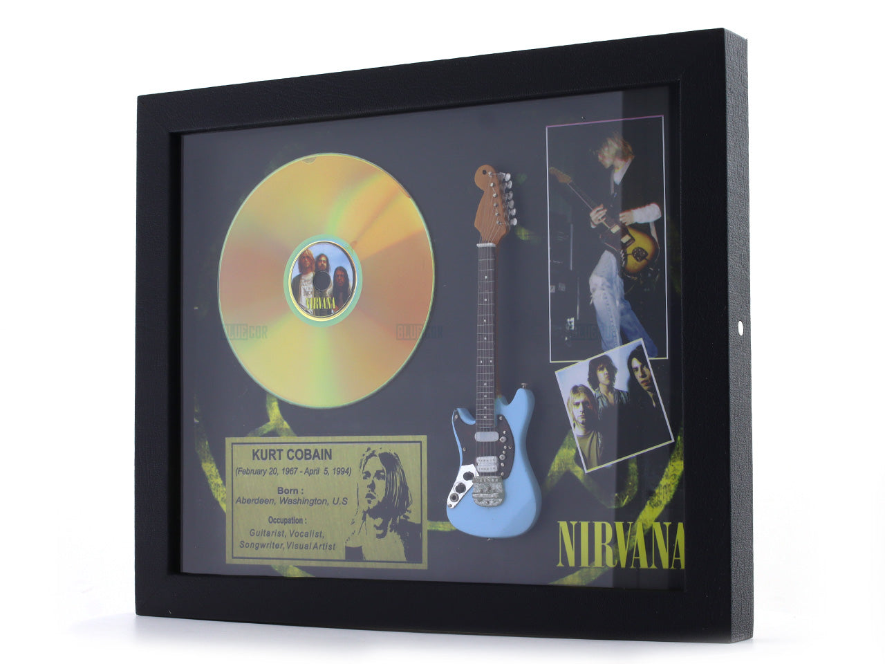 Kurt Cobain Nirvana 3D Frame with Miniature Guitar | Grunge Music Wall Décor Gift India Bluecor