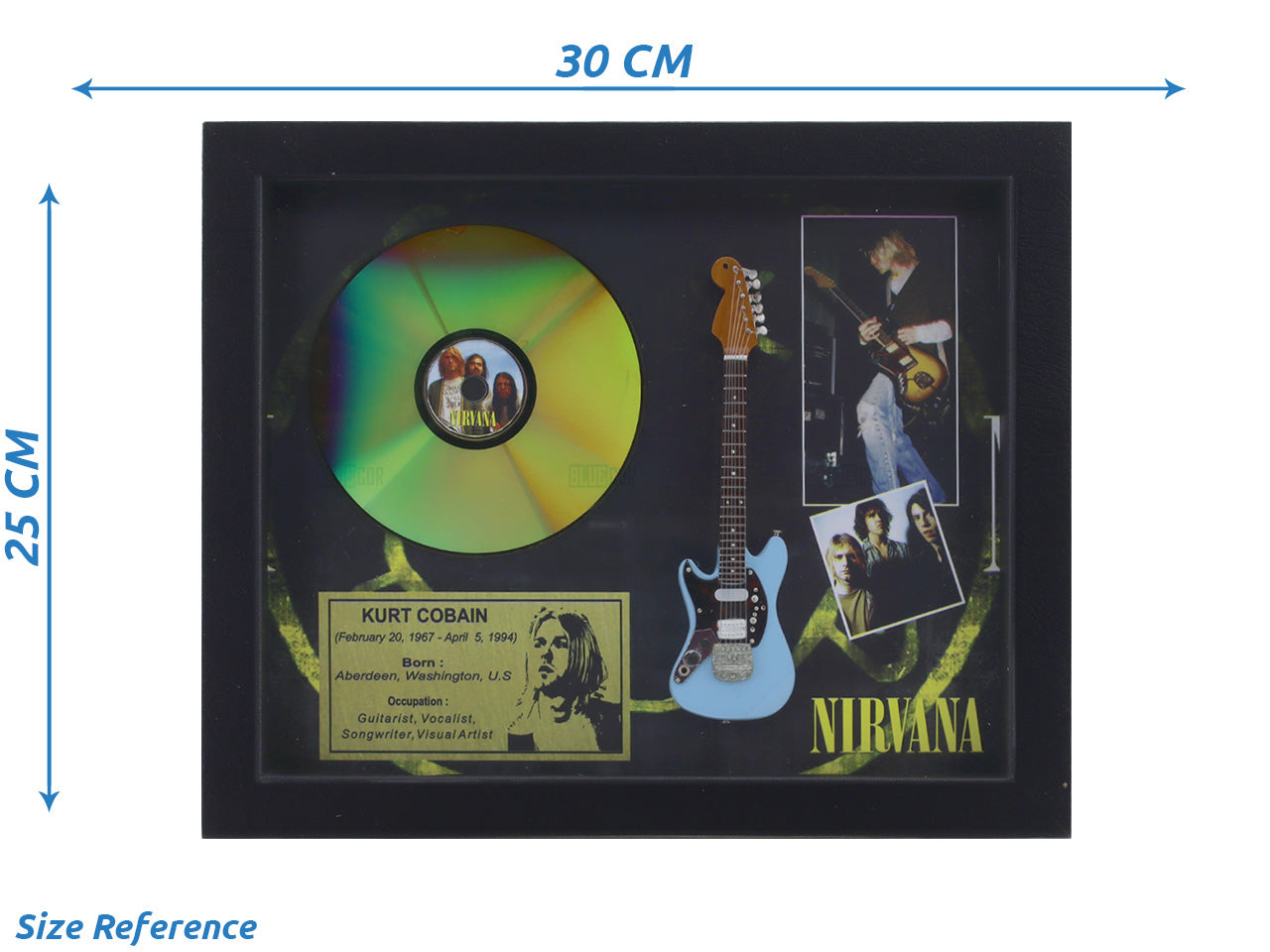Kurt Cobain Nirvana 3D Frame with Miniature Guitar | Grunge Music Wall Décor Gift India Bluecor