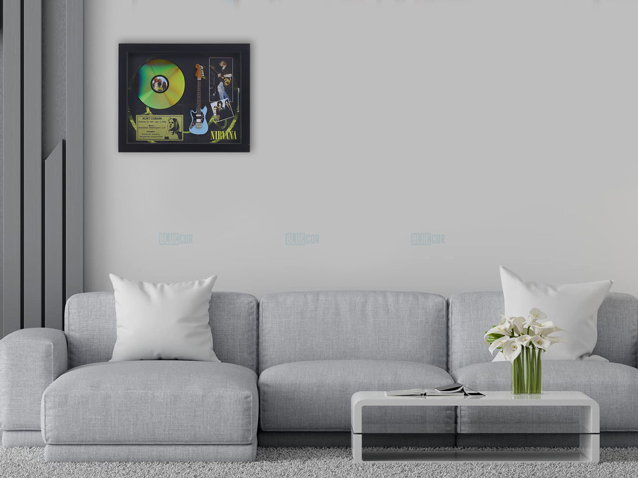 Kurt Cobain Nirvana 3D Frame with Miniature Guitar | Grunge Music Wall Décor Gift India Bluecor
