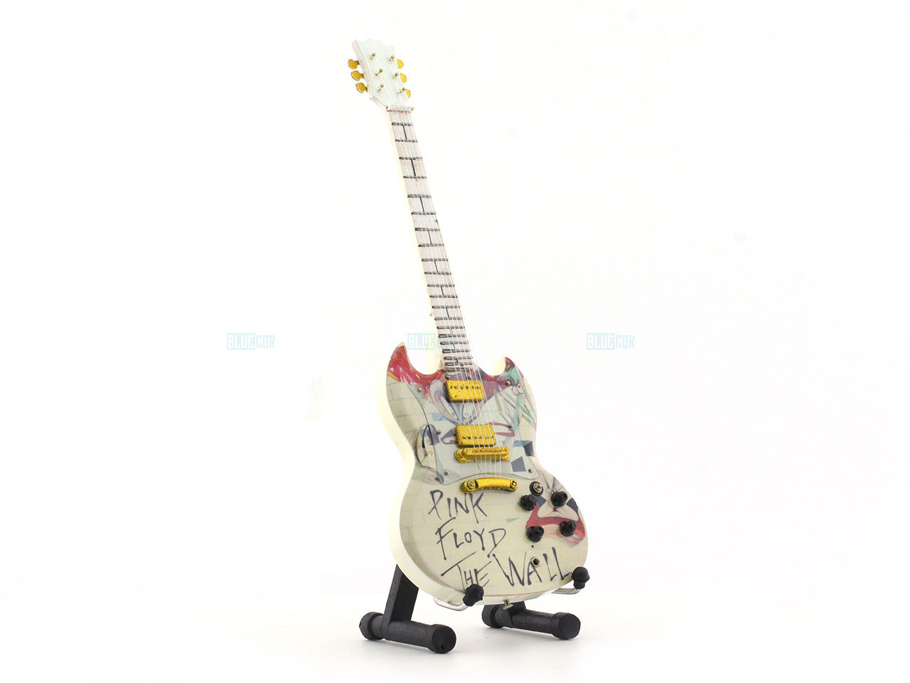 Pink Floyd Musician Bass Electric Guitar Miniature with Stand Design A
