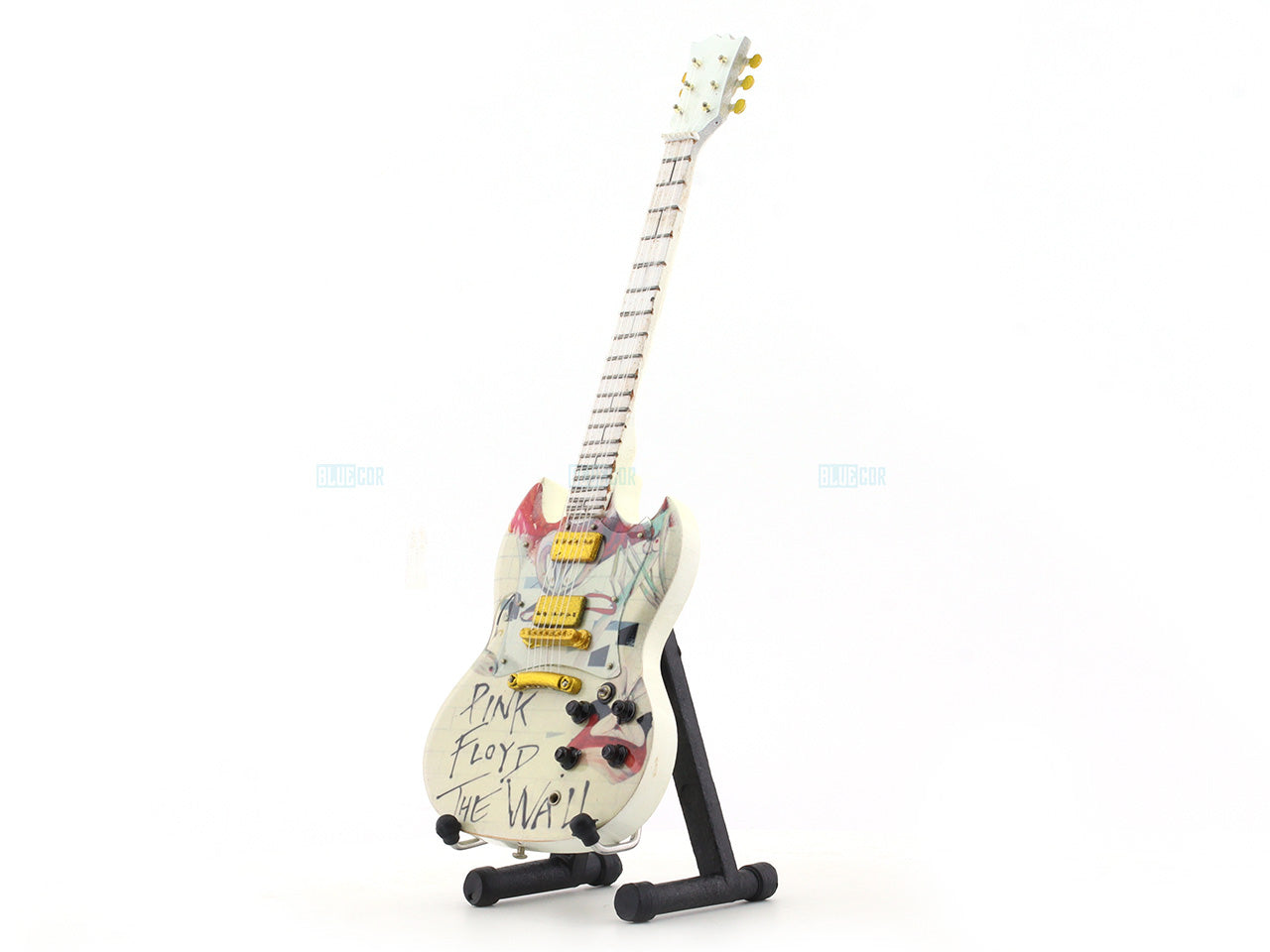Pink Floyd Musician Bass Electric Guitar Miniature with Stand Design A