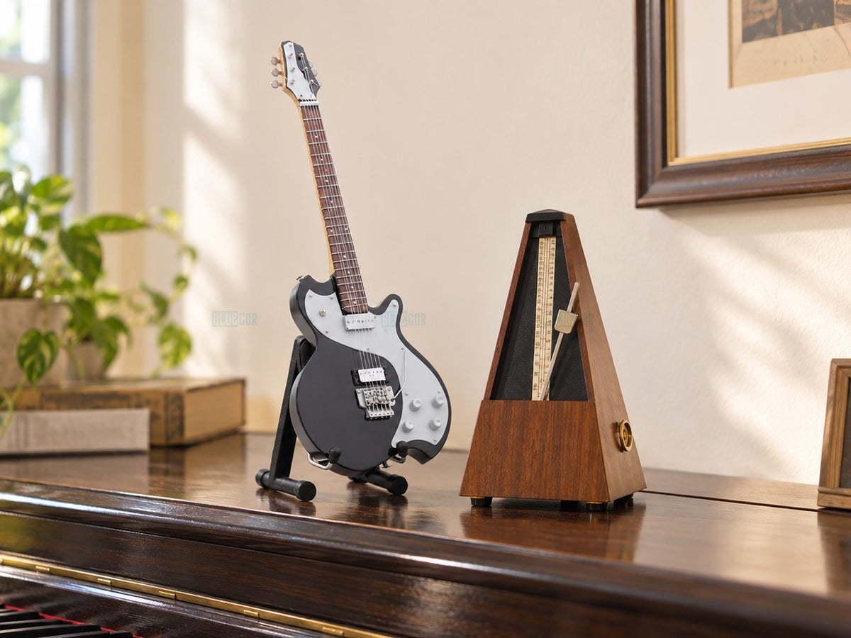 Richie Sambora ESP Inspired Wooden Miniature Guitar Collectible with Display Stand 25cm | Rock Music Décor Gift for Fans