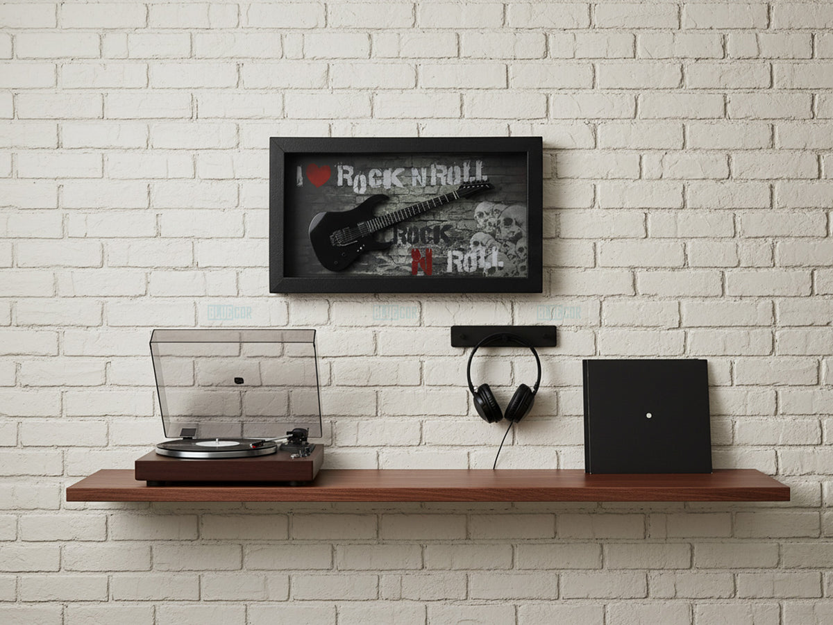 I Love Rock & Roll Guitar 3D Frame with Miniature Guitar | Bar & Music Wall Décor Gift India