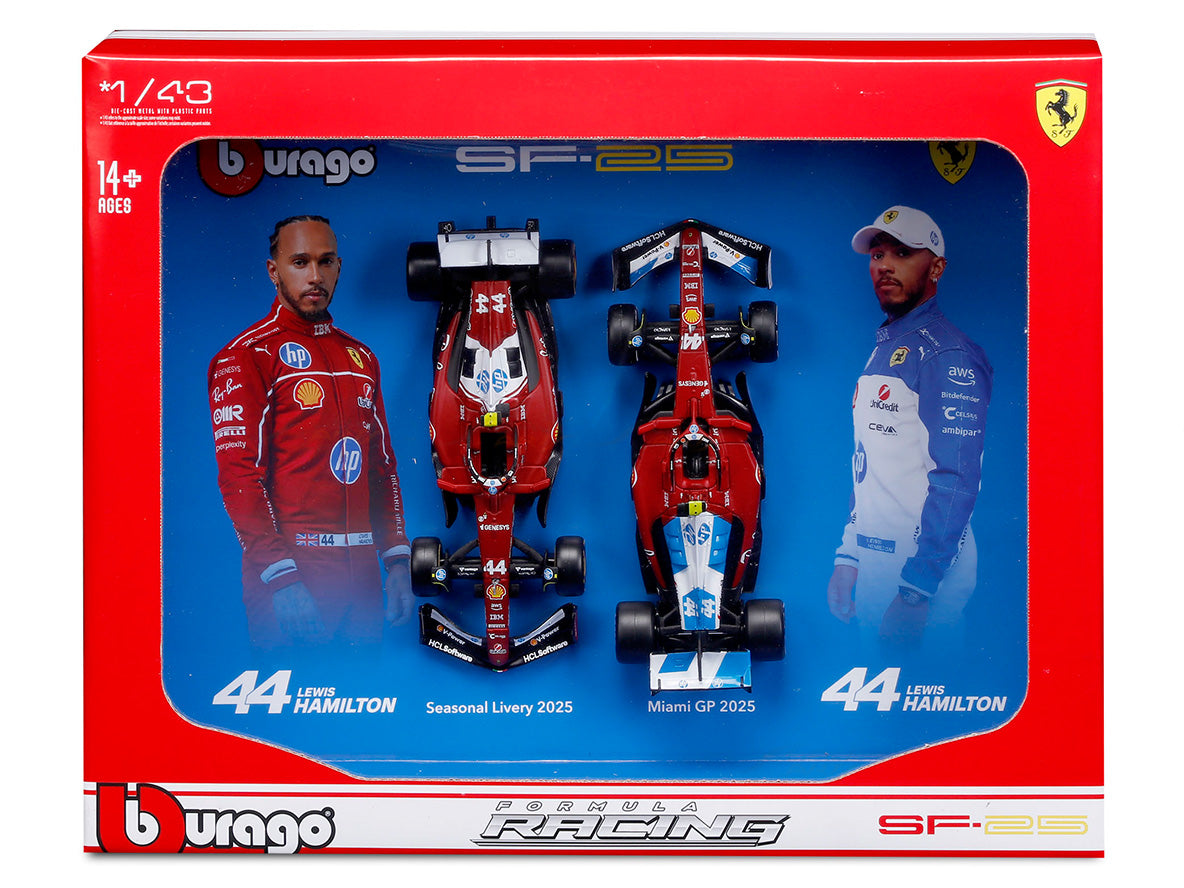 2025 Ferrari SF25 Charles Leclerc Twin Pack 1:43 Bburago - Season livery + Miami GP special livery