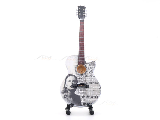 Taylor Swift Fearless Inspired Wooden Miniature Guitar Collectible with Display Stand 25cm | Music Décor Gift for Fans