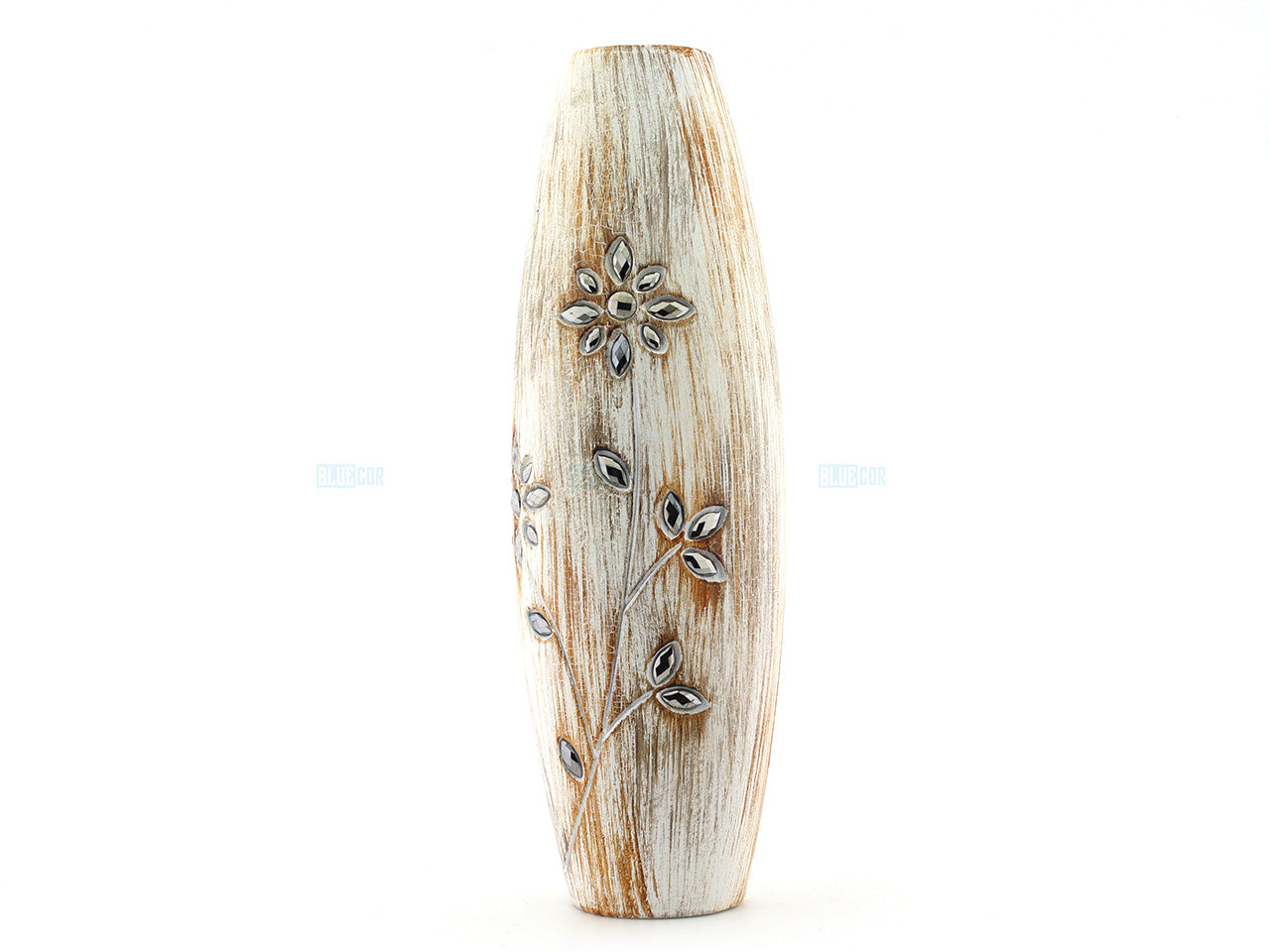 Set of 2 Handcrafted Wooden Vases with Floral Embellishments - Rustic Charm