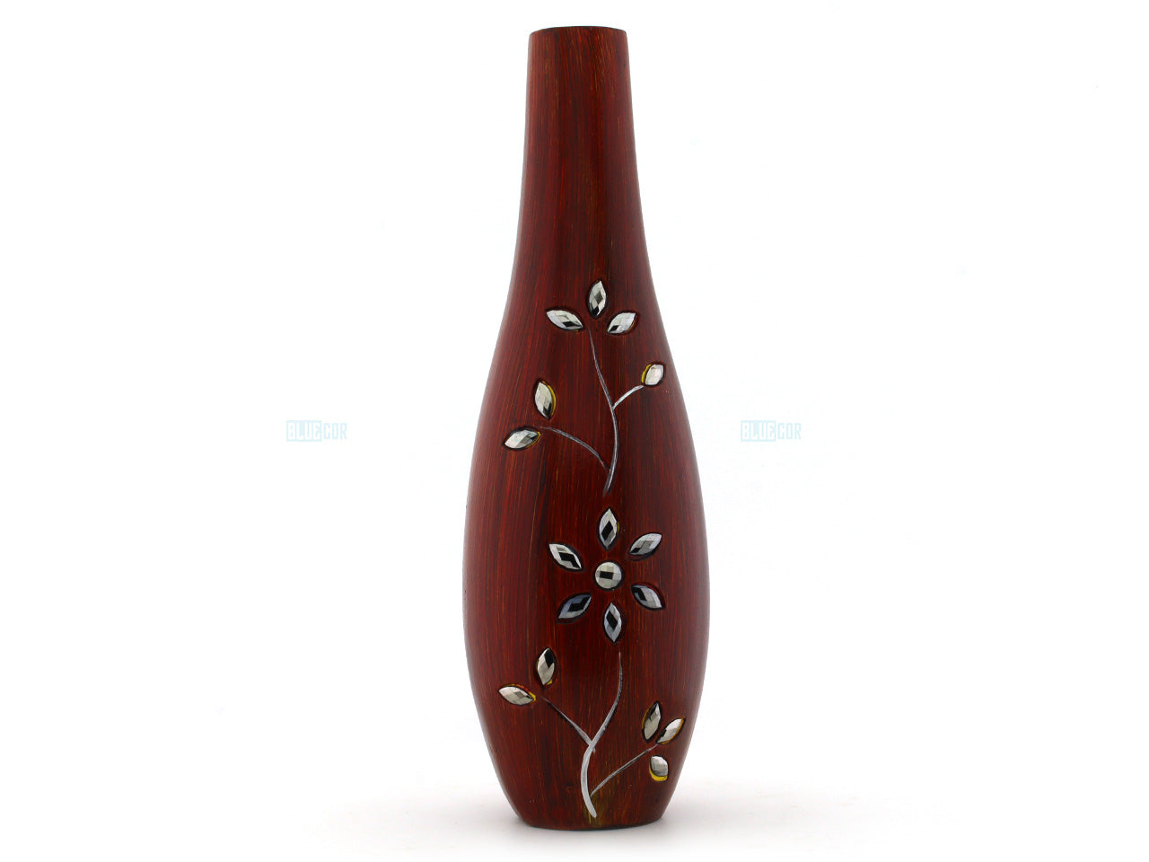 Set of 2 Handcrafted Wooden Vases Floral Inlay - Sophisticated Décor