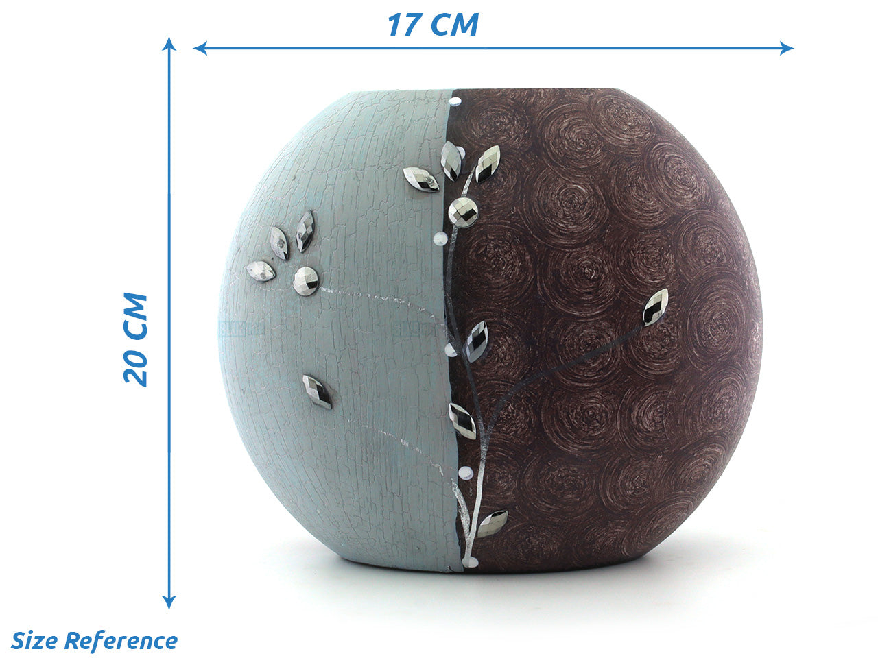 Set of 2 Handcrafted Round Wooden Vases with Dual-Tone Finish and Floral Inlay - Contemporary Elegance