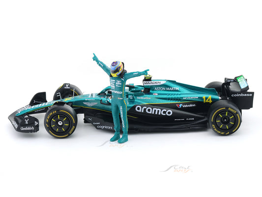 Special Offer : 2025 Aston Martin AMR25 No.14 Fernando Alonso with Driver Figure 1:24 Bburago Licensed F1 Diecast Model