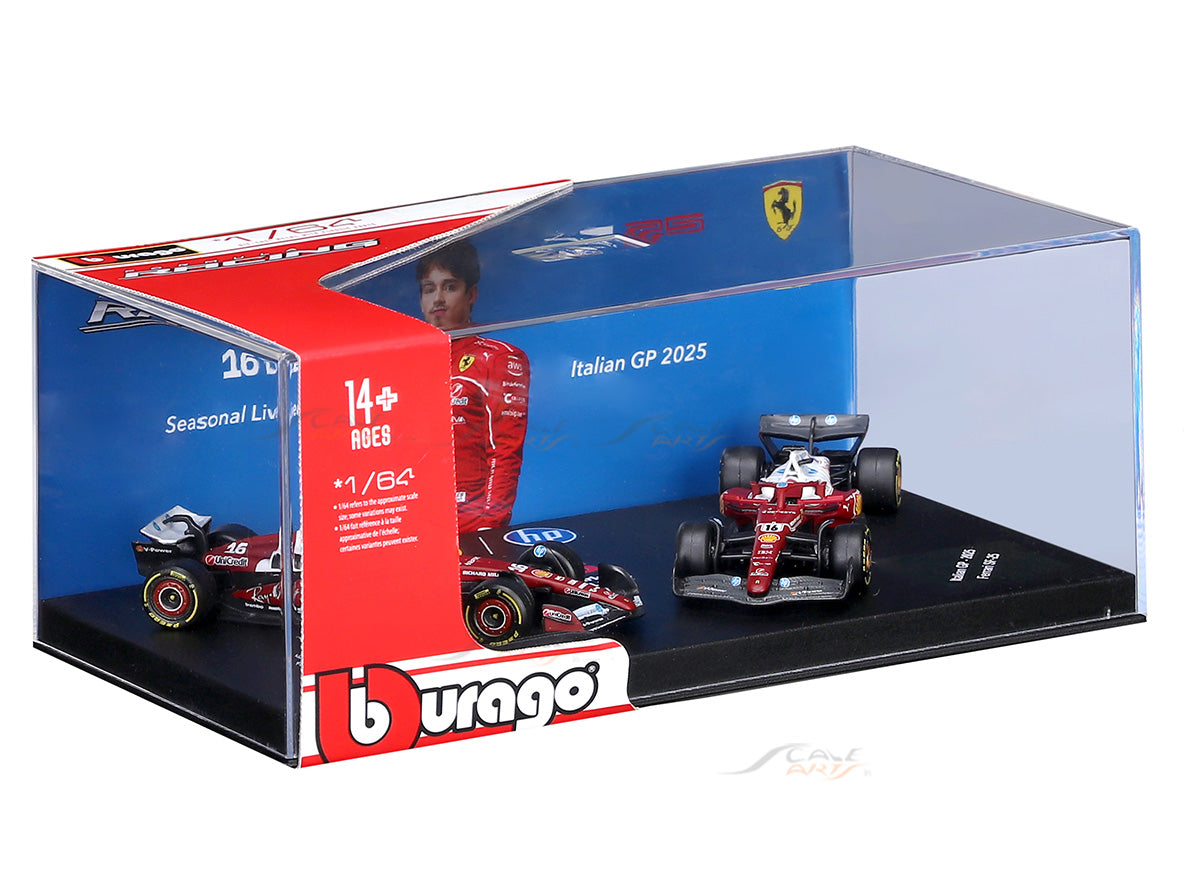 2025 Ferrari SF-25 Charles Leclerc No.16 Twin Pack 1:64 Bburago Licensed F1 Diecast Scale Model Collectible Set