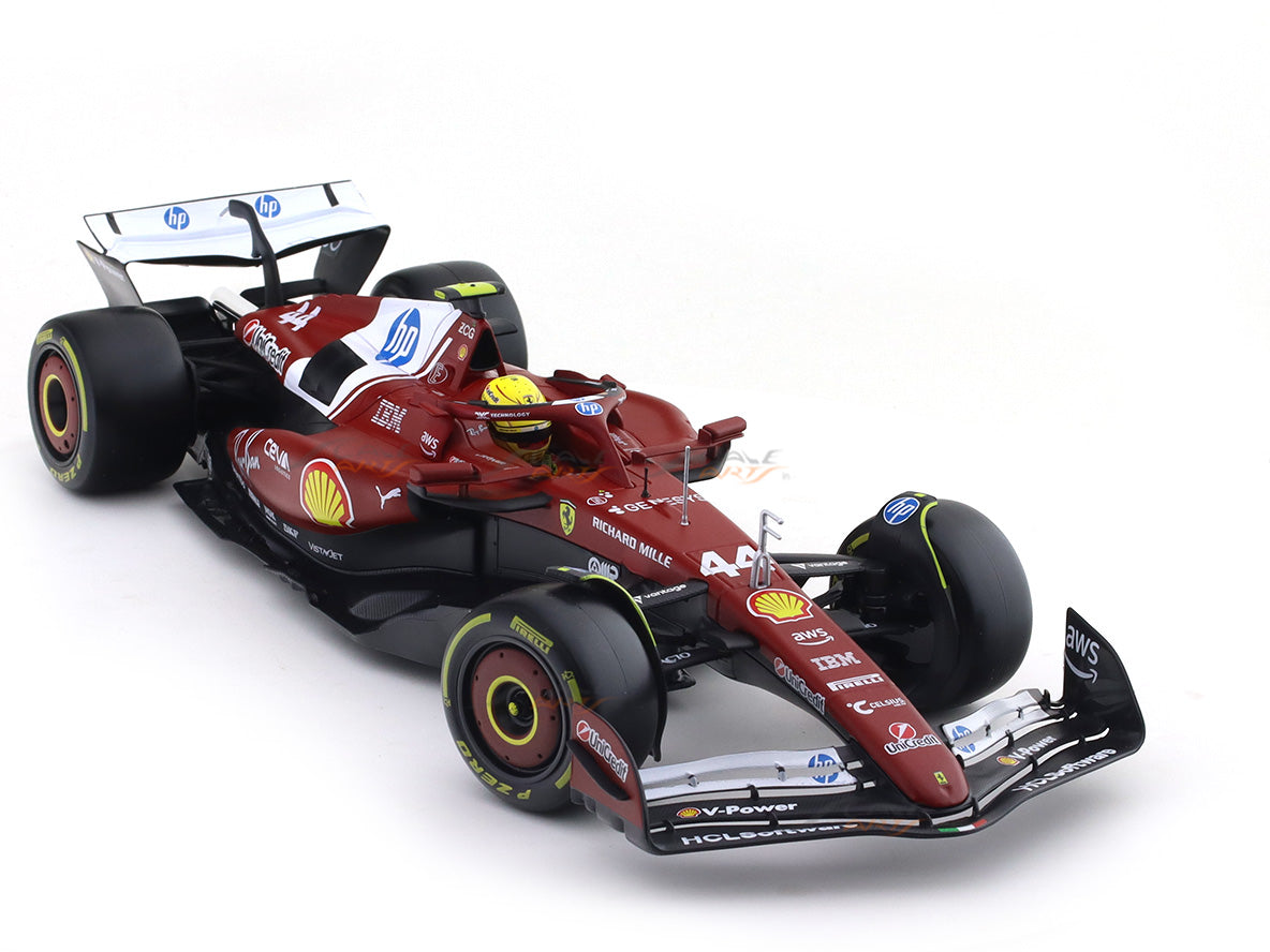2025 Ferrari SF25 Lewis Hamilton No.44 with Clear Case 1:18 Bburago Deluxe Licensed F1 Diecast Scale Model Car