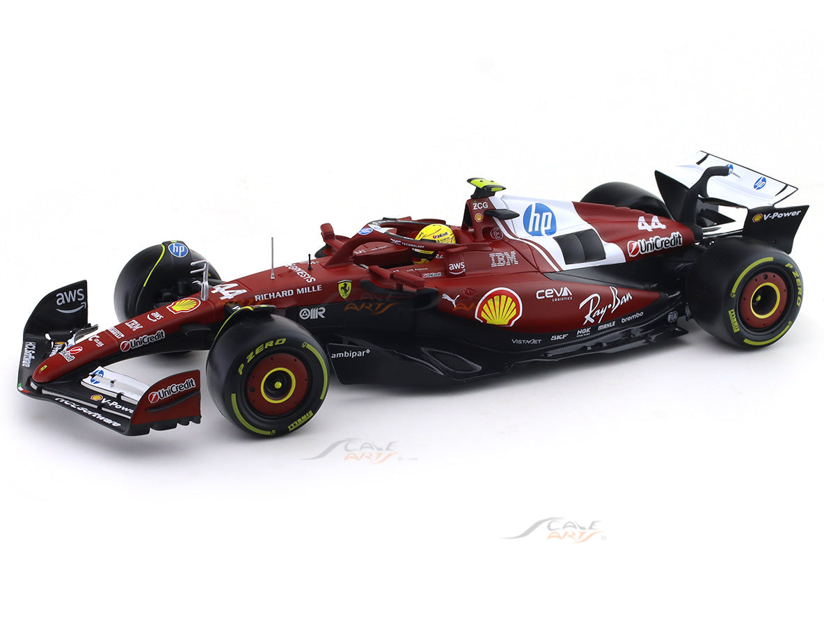 2025 Ferrari SF25 Lewis Hamilton No.44 with Clear Case 1:18 Bburago Deluxe Licensed F1 Diecast Scale Model Car