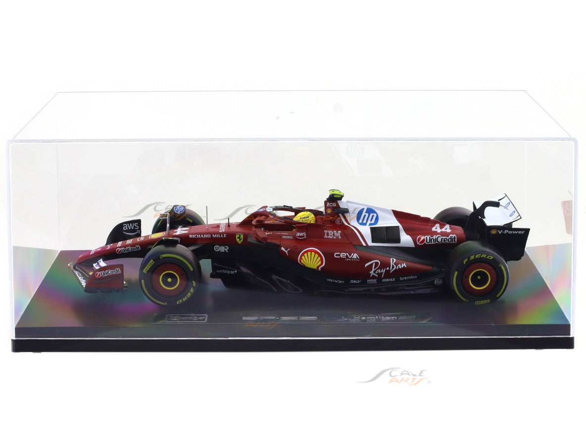 2025 Ferrari SF25 Lewis Hamilton No.44 with Clear Case 1:18 Bburago Deluxe Licensed F1 Diecast Scale Model Car