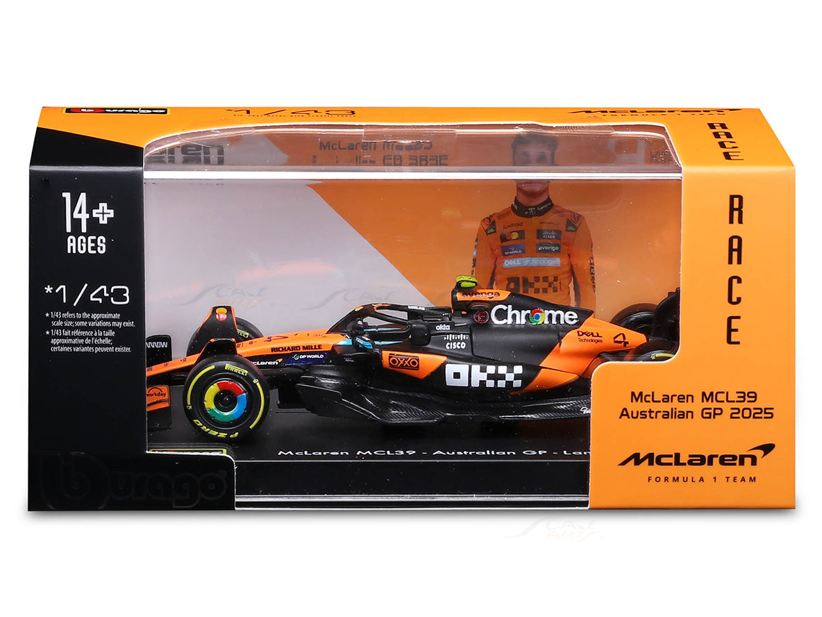 2025 McLaren MCL39 Lando Norris Australia GP 1:43 Scale Bburago Licensed Formula 1 Diecast Model