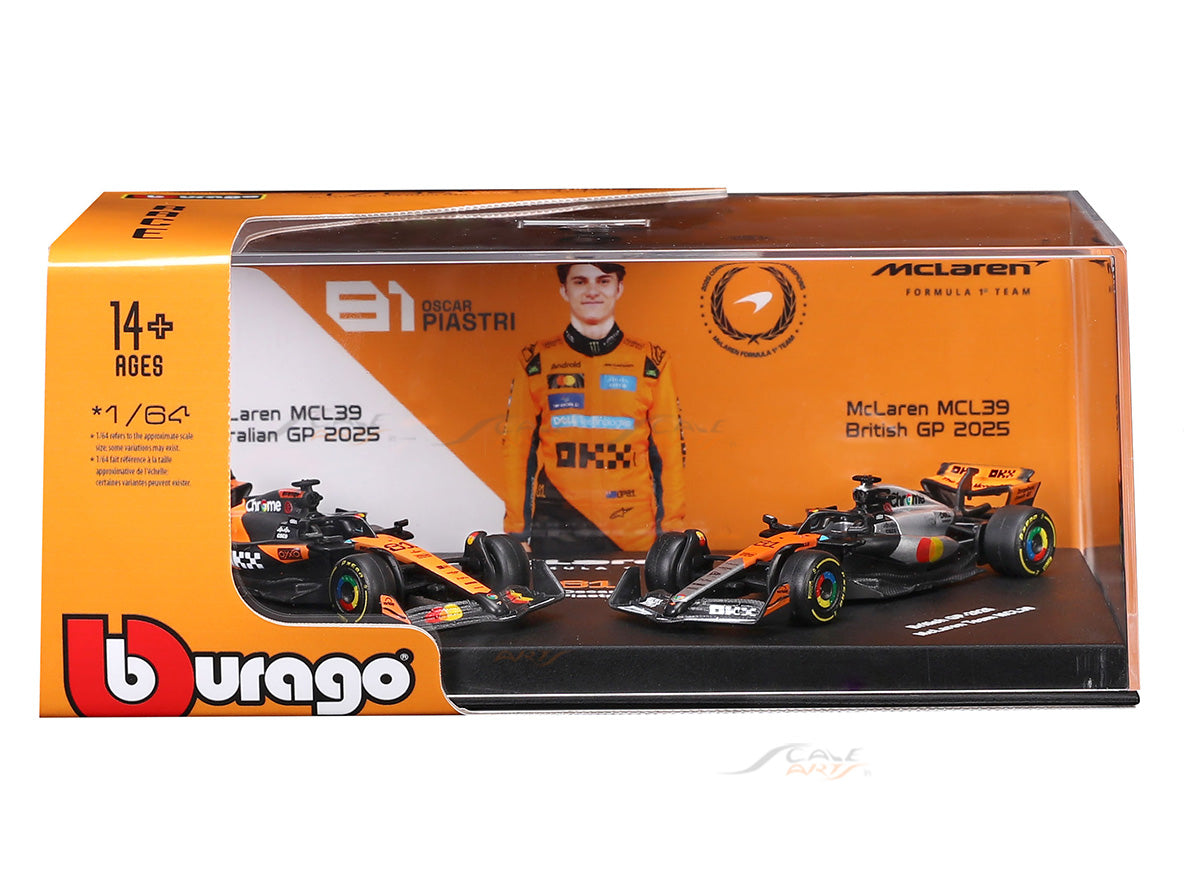 2025 McLaren MCL39 Oscar Piastri No.81 Twin Pack 1:64 Bburago Licensed F1 Diecast Scale Model Set