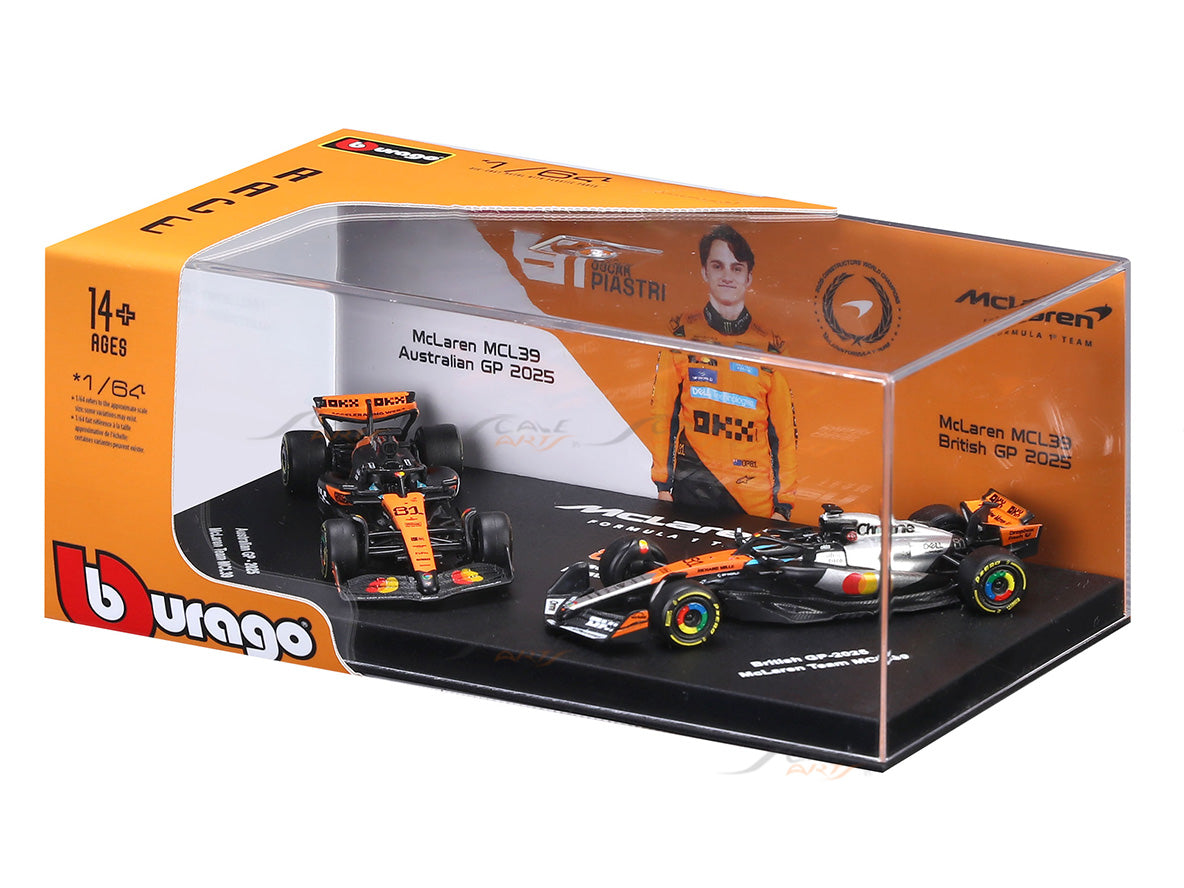2025 McLaren MCL39 Oscar Piastri No.81 Twin Pack 1:64 Bburago Licensed F1 Diecast Scale Model Set