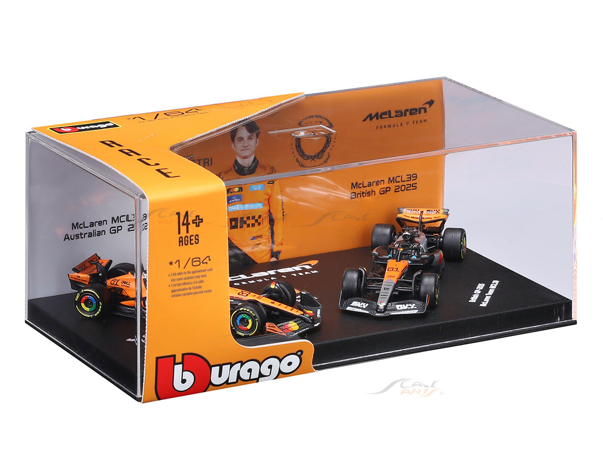 2025 McLaren MCL39 Oscar Piastri No.81 Twin Pack 1:64 Bburago Licensed F1 Diecast Scale Model Set