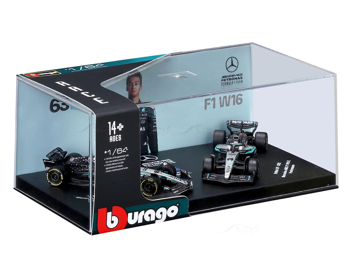 2025 Mercedes-AMG F1 W16 George Russell No.63 Twin Pack 1:64 Bburago Licensed Formula 1 Diecast Scale Model Set