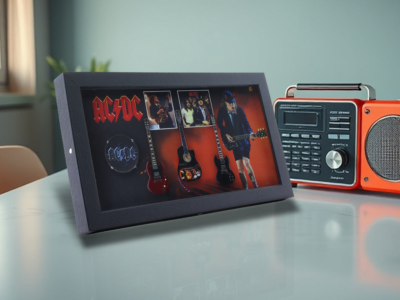 AC DC band photo frame with miniature guitars Design A - Bluecor