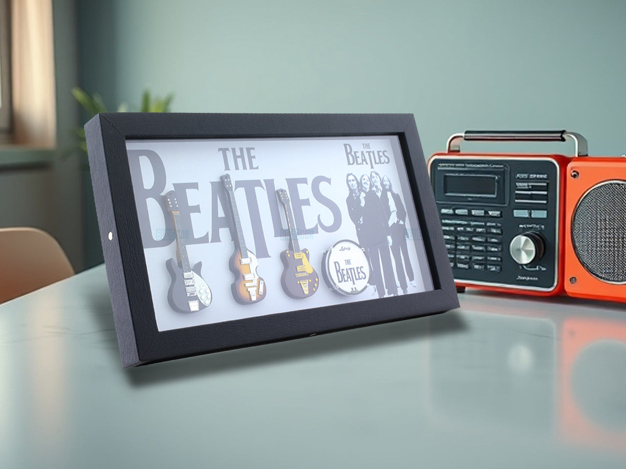 The Beetles Music band photo frame with miniature guitars Design A - Bluecor