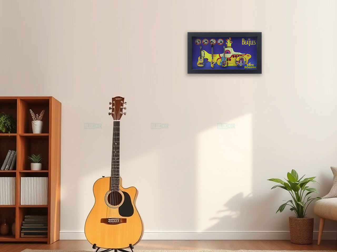 The Beetles Music band photo frame with miniature guitars Design B - Bluecor