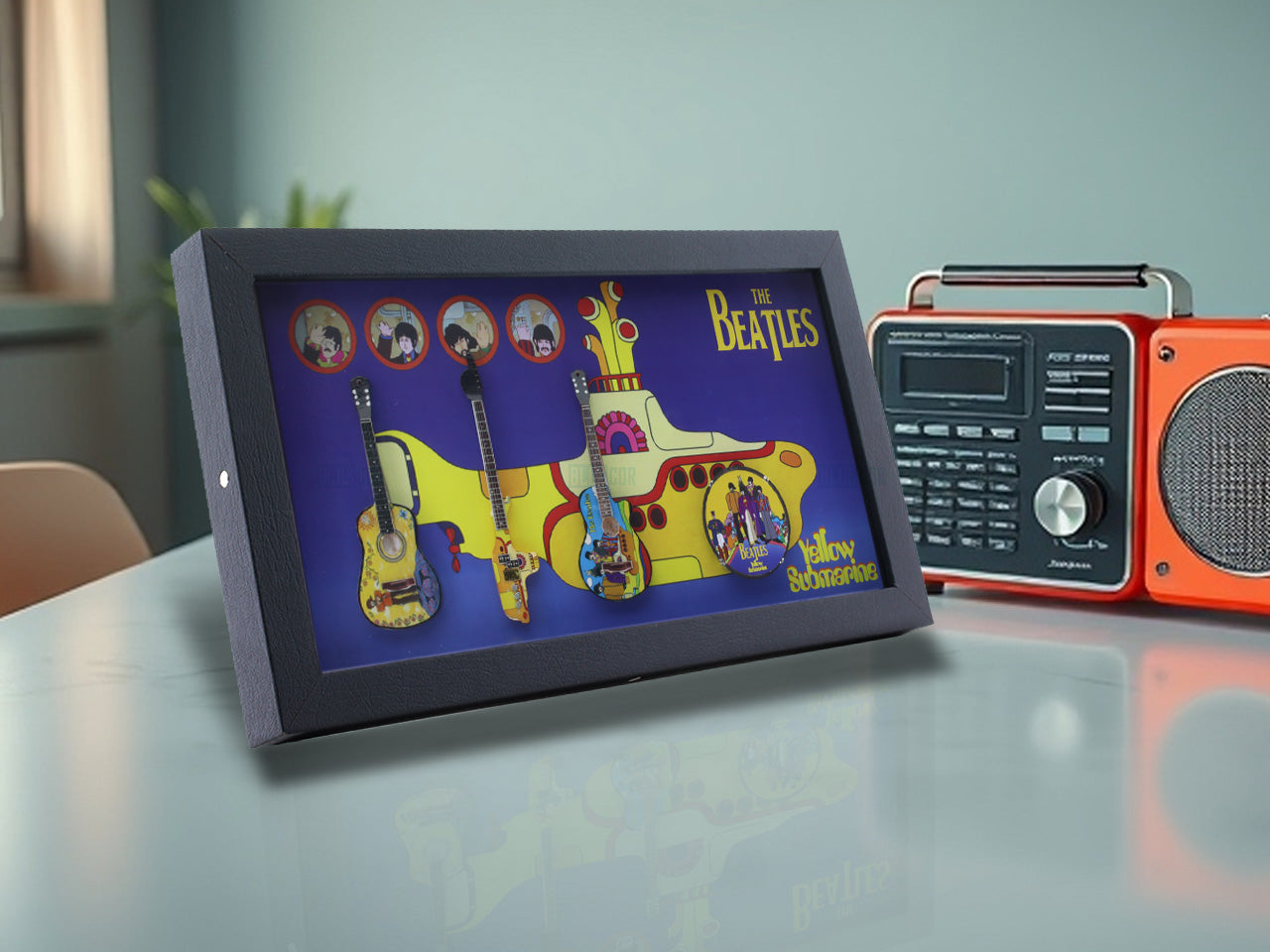 The Beetles Music band photo frame with miniature guitars Design B - Bluecor