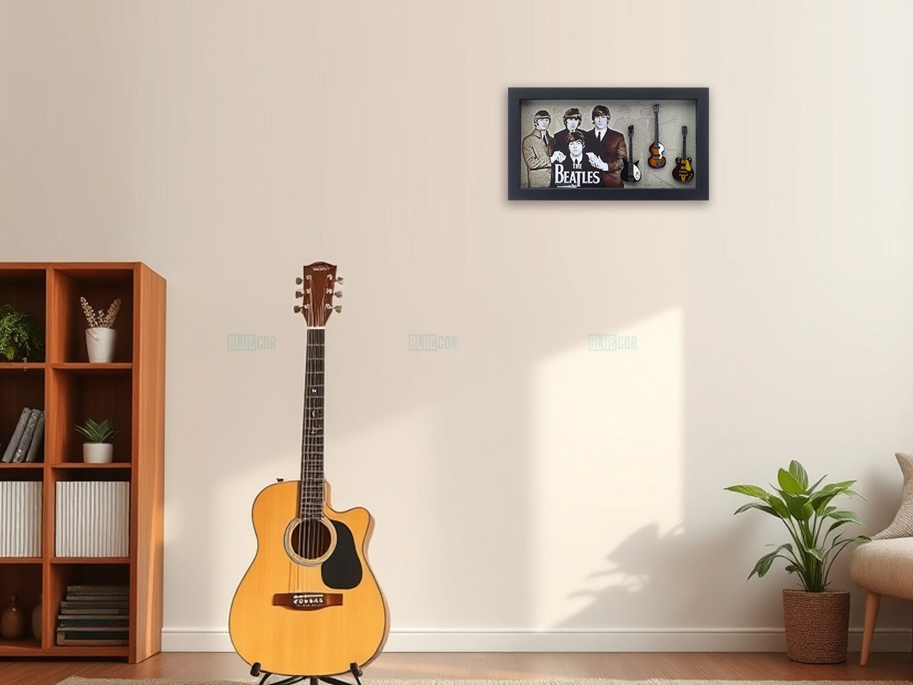 The Beetles Music band photo frame with miniature guitars Design D - Bluecor