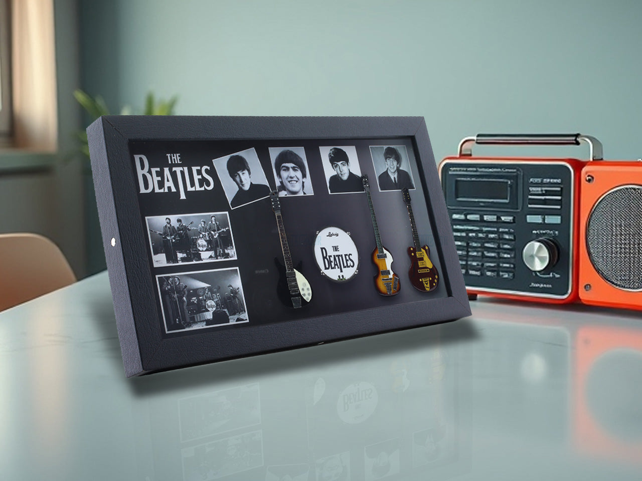 The Beetles Music band photo frame with miniature guitars Design E - Bluecor